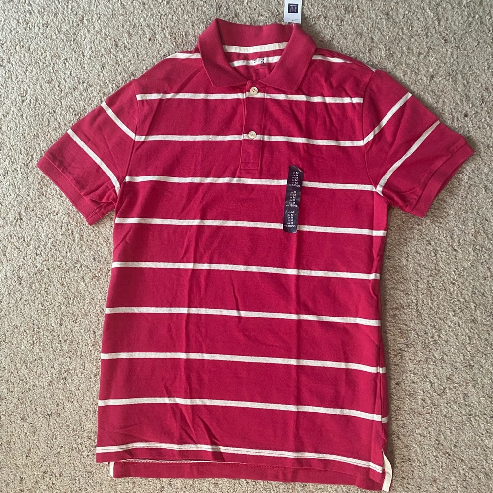 Gap Men’s Polo Shirt Stripped Red Brand New 100% Cotton Medium Sz M